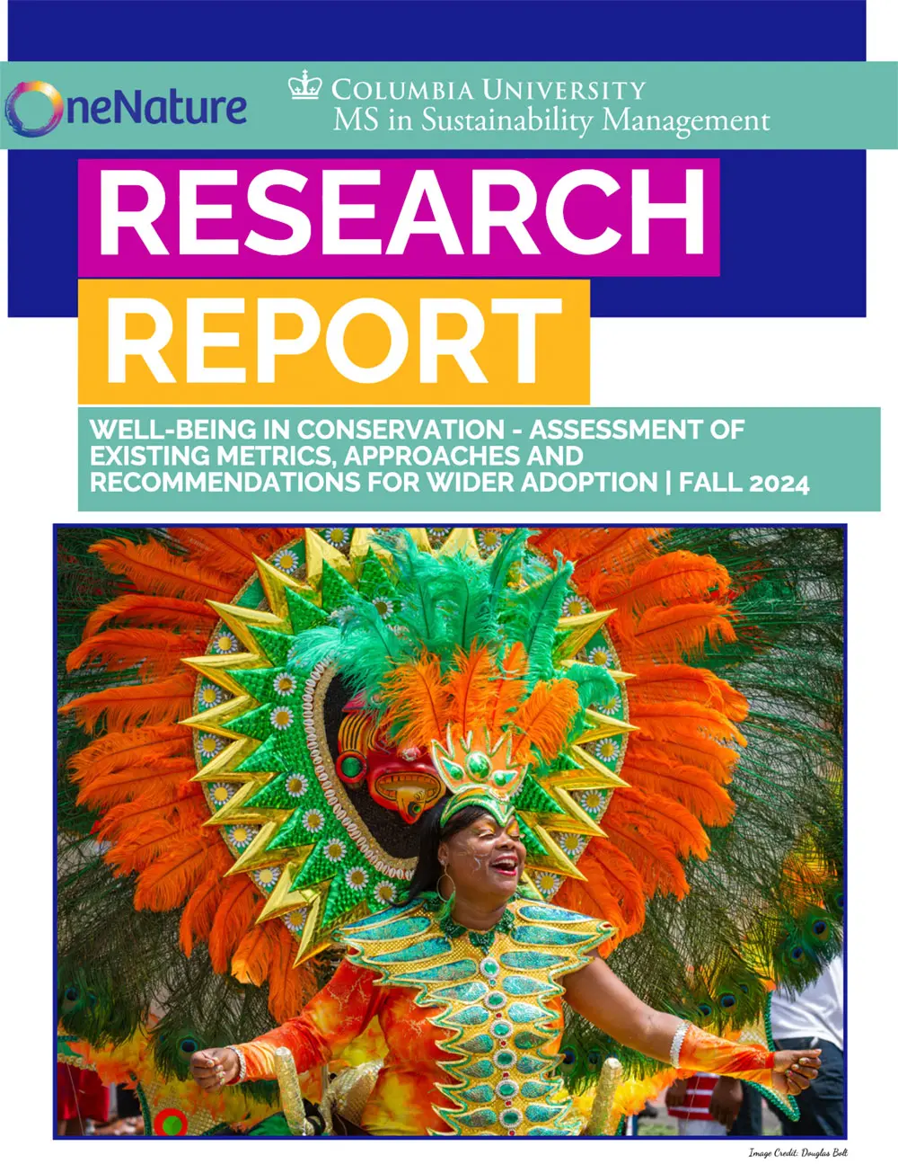 Cover for Research Report: Wellbeing in Conservation - Assessment of Existing Metrics, Approachs and Recommendations for Wider Adoption