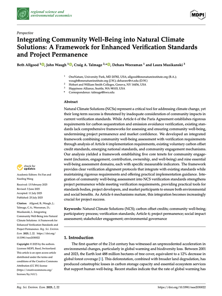 Integrating Community Well-Being into Natural Climate Solutions