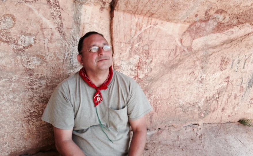 Gary Perez, Principal Chief, Pakahua/Coahuiltecan Peoples of Coahuila y Tejas- Gary at White Shaman Mural